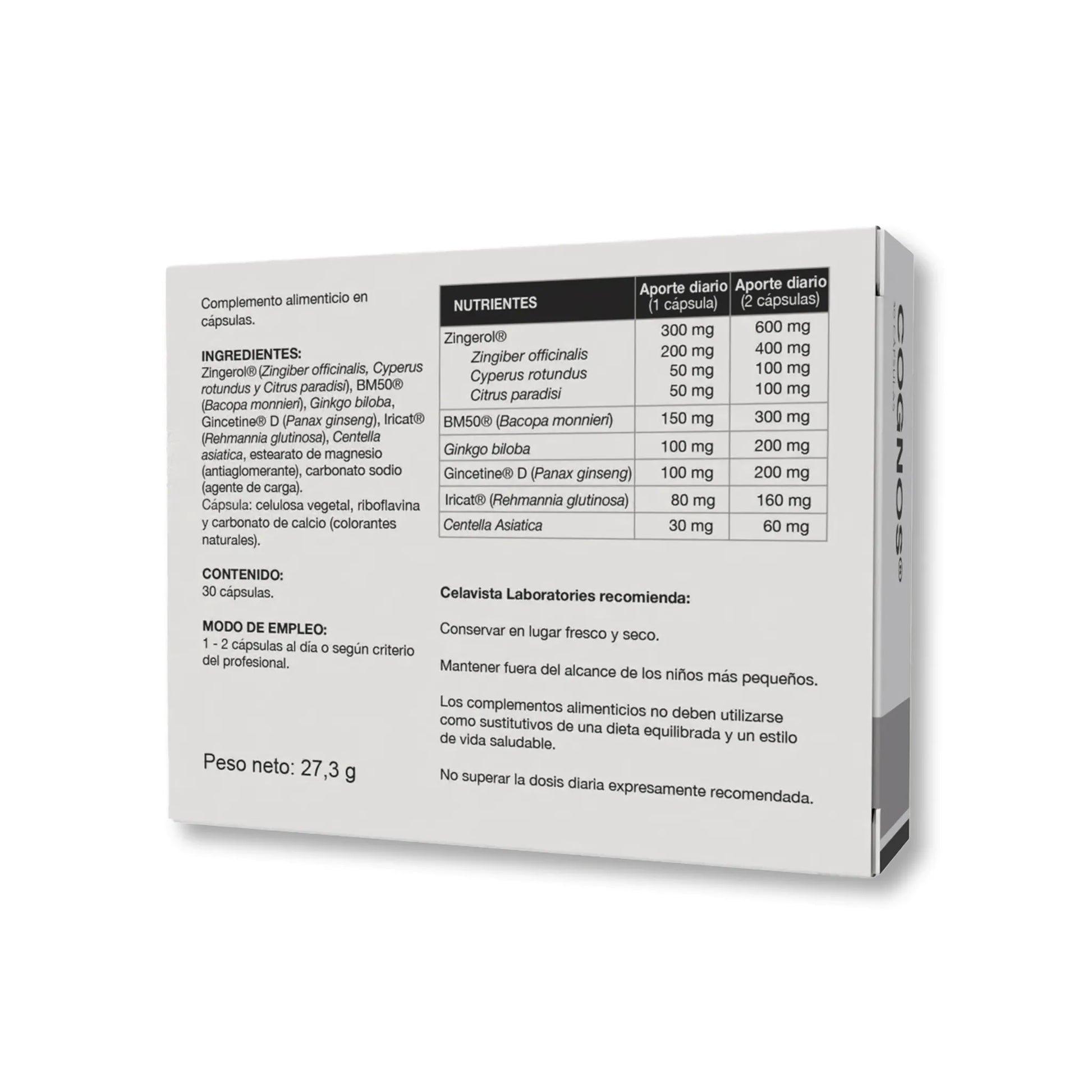 Pastillas para la memoria contra deterioro cognitivo y pérdida de memoria - visión posterior