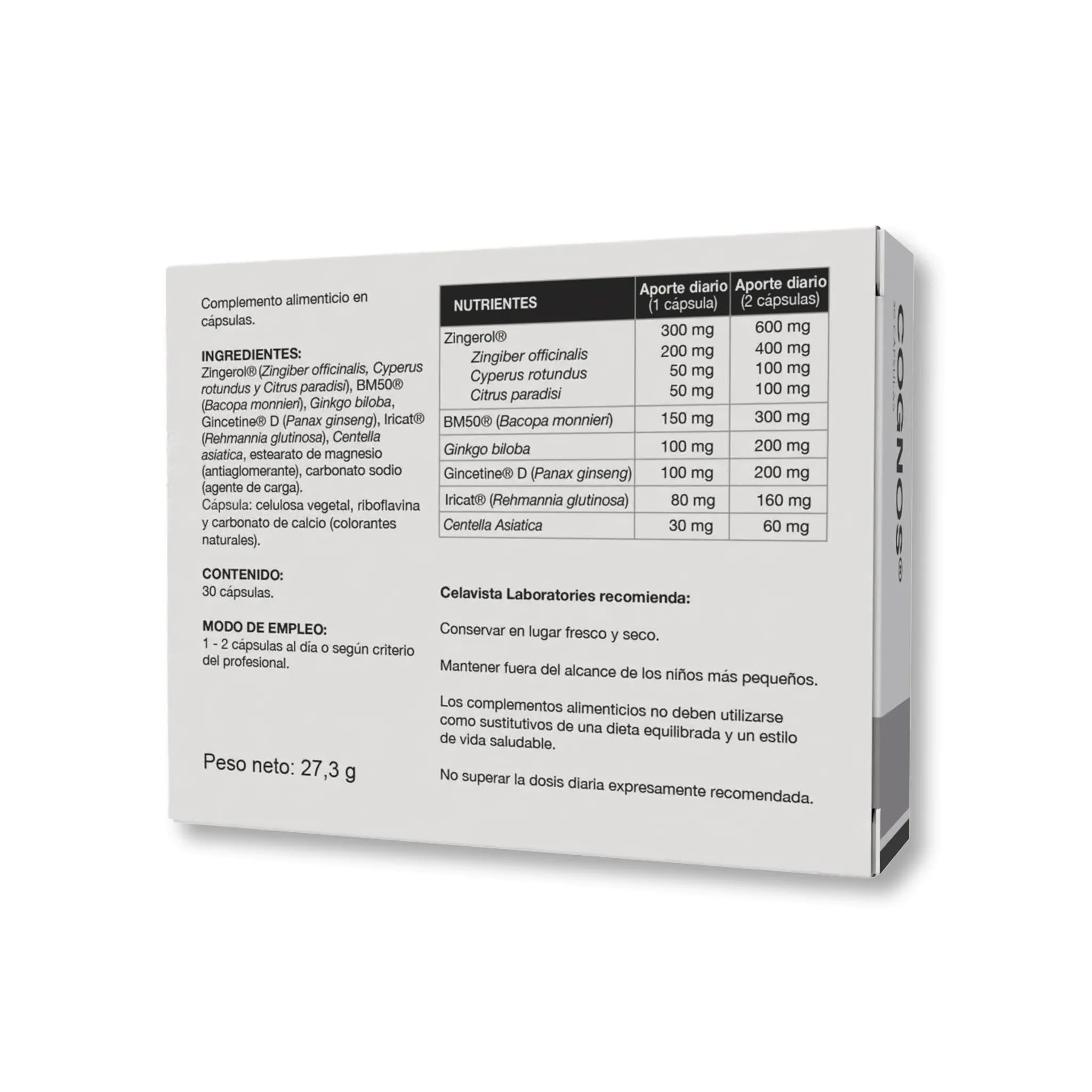 Pastillas para la memoria contra deterioro cognitivo y pérdida de memoria - visión posterior